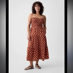 GAP Smocked Tiered Midi Dress Polka Dot